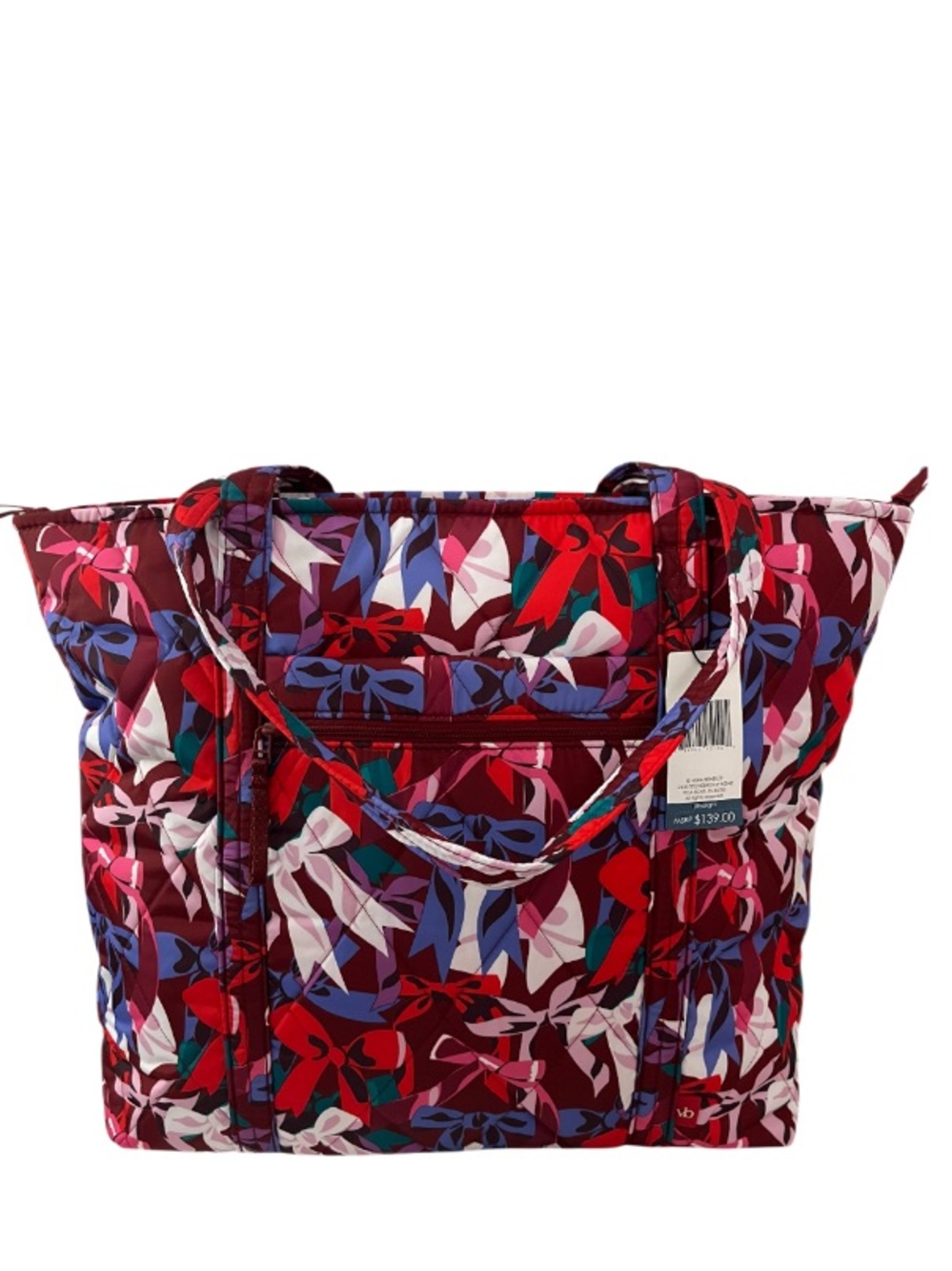 NWT Vera Bradley Large Ultralight Silky Texture Quilted Tote Bag Pink Red Bows